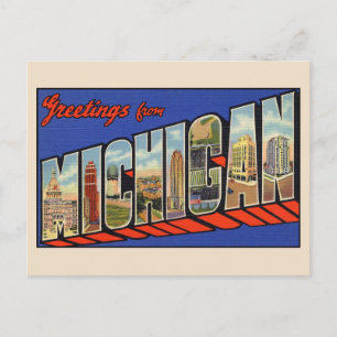 Saludos desde postal de letra grande de Michigan