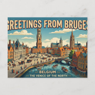Saludos desde postal de viaje antigua de Brujas