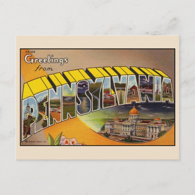Saludos desde postal grande de letras de Pensilvan (Anverso)