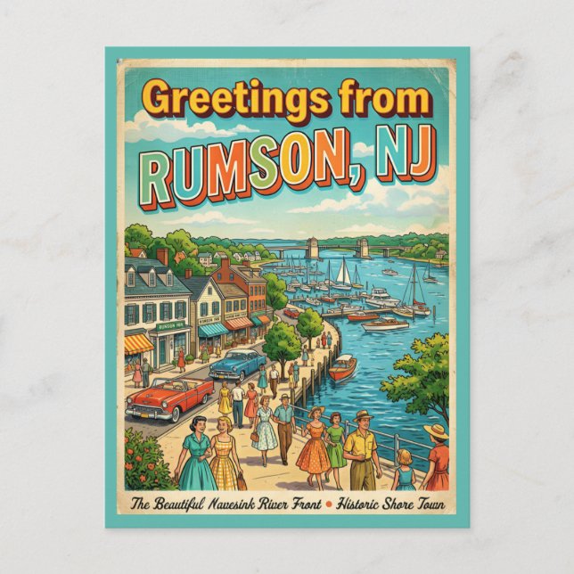 Saludos desde Rumson NJ Tarjeta Postal Retro (Anverso)