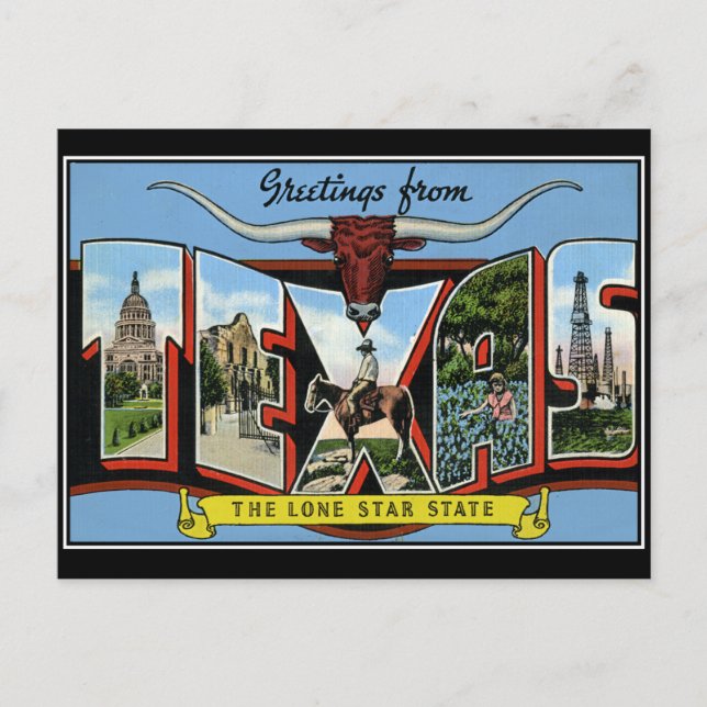 Saludos desde Texas Postal antigua (Anverso)