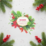 Saludos Feliz Pegatina de Navidad<br><div class="desc">Nuestro Pegatina de Feliz Navidad es un bello texto de "Feliz Navidad" con detalles intrincados y un toque festivo. Agrega elegancia a tus tarjetas de Navidad,  envoltura de regalo y sobres. Fácil de aplicar,  hace una declaración y eleva la decoración de tus vacaciones.</div>