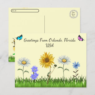 Saludos florales curos de Postcross desde postal