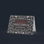 Saludos florales Tarjeta de saludo de vacaciones d<br><div class="desc">Difunde alegría esta temporada navideña con estas modas y elegantes tarjetas de vacaciones de los diseños de pulpa Naranja. El color de fondo se puede personalizar en línea o visitar orangepulpdesign.com para obtener más colores disponibles. Colores personalizados y elementos coincidentes disponibles bajo petición. Póngase en contacto con nosotros para obtener...</div>