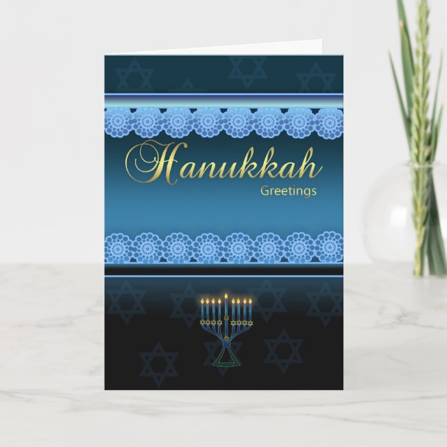 Saludos Hanukkah - Blue Stylish - Tarjeta Hanukkah (Anverso)