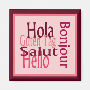 Saludos imán de nevera rosa