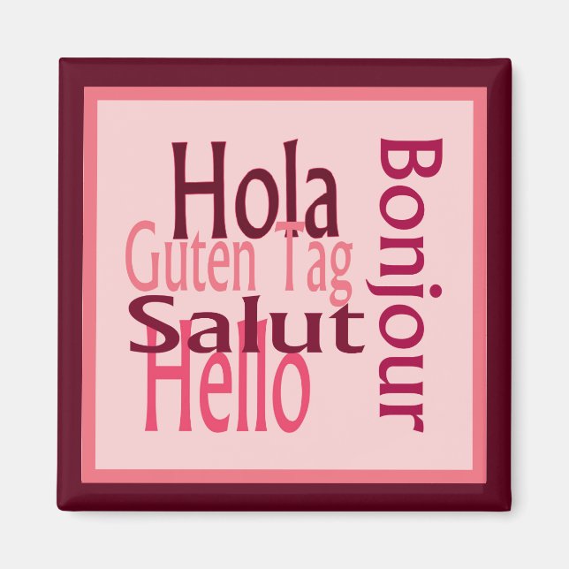 Saludos imán de nevera rosa (Frente)