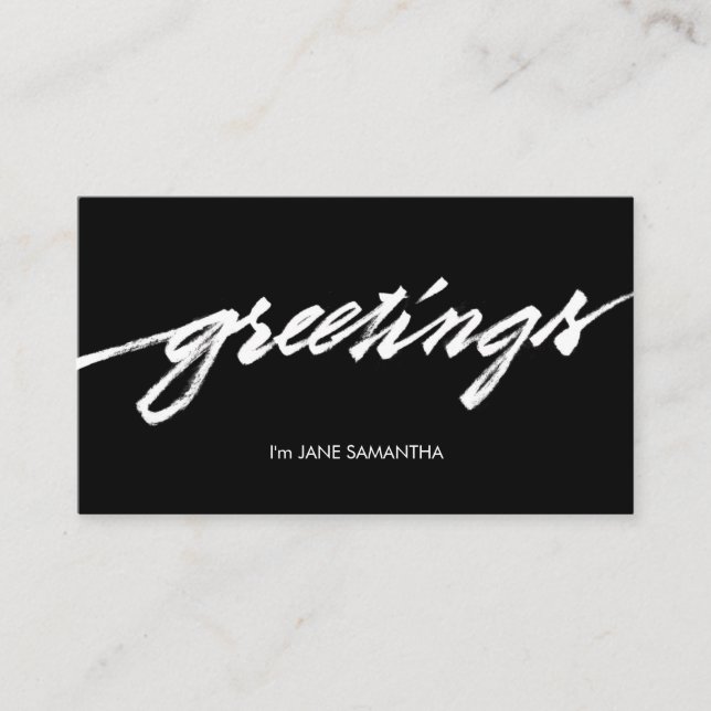 ¡Saludos! Tarjeta de visita negra y blanca (Anverso)