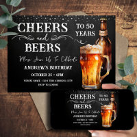 Saludos y cervezas 50 cumpleaños Invitación rústic