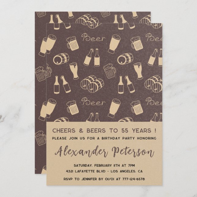 Saludos y cervezas 55 invitaciones de cumpleaños R (Anverso / Reverso)