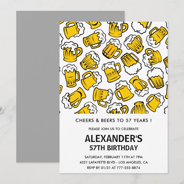 Saludos y cervezas 57 invitaciones de cumpleaños H (Anverso / Reverso)