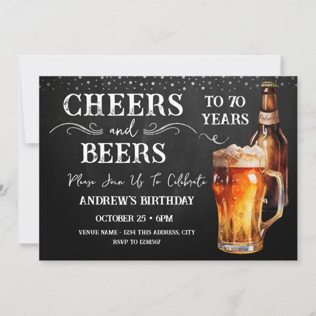 Saludos y cervezas 70.ª invitación rústica de cump (Anverso)