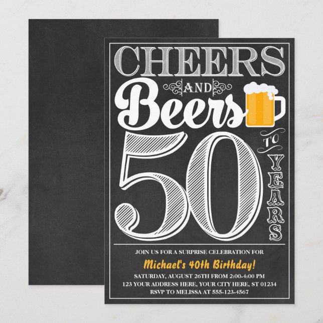 Saludos y cervezas a 50 años Invitación de cumplea (Anverso / Reverso)