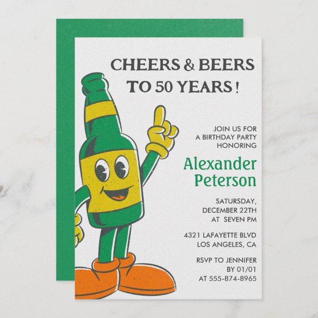 Saludos y cervezas a 50 años invitaciones Hombres (Anverso / Reverso)