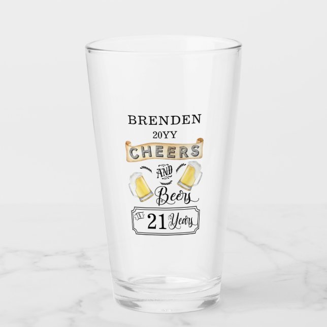 Saludos y cervezas a vidrio de cumpleaños a 21 año (Anverso)