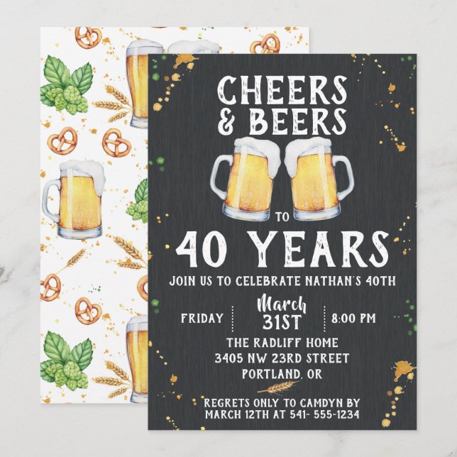 Saludos y cervezas Invitación a la fiesta de cumpl (Anverso / Reverso)