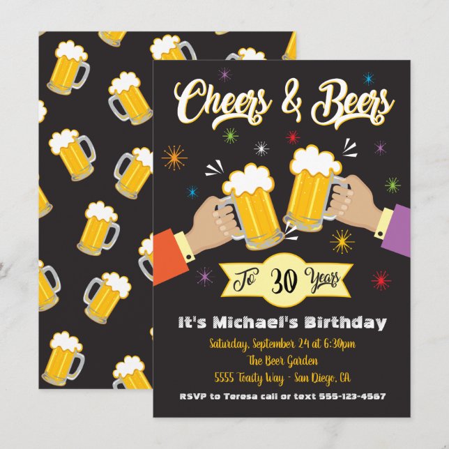 Saludos y cervezas Invitación a la fiesta de cumpl (Anverso / Reverso)
