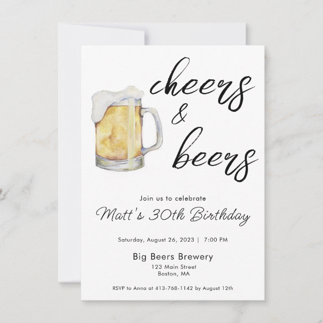 Saludos y cervezas Invitación al cumpleaños (Anverso)