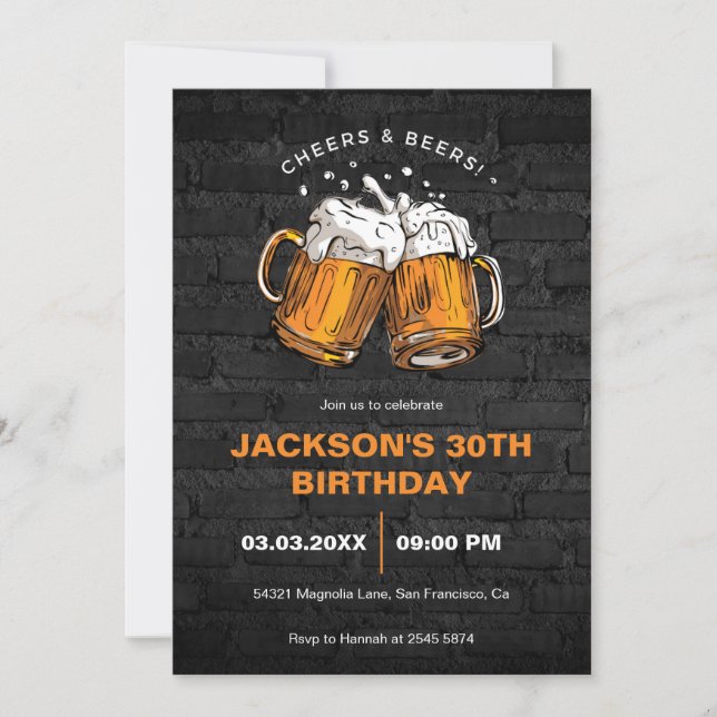 Saludos y cervezas Invitación al cumpleaños (Anverso)