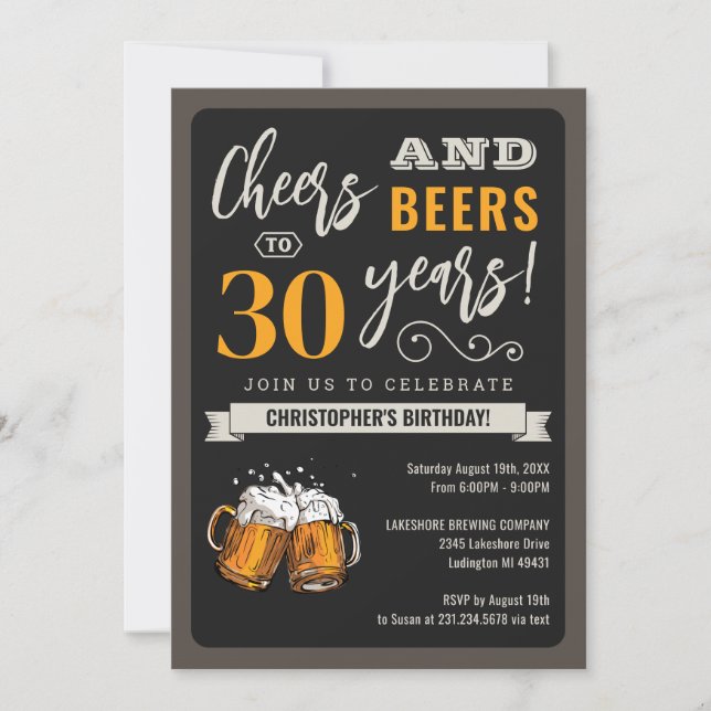 Saludos y cervezas modernos Invitación a los 30 añ (Anverso)