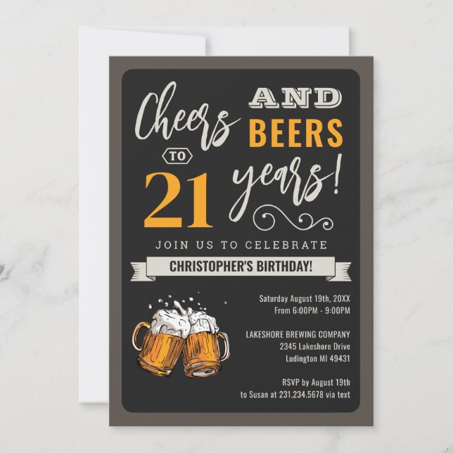 Saludos y cervezas modernos Invitación al cumpleañ (Anverso)