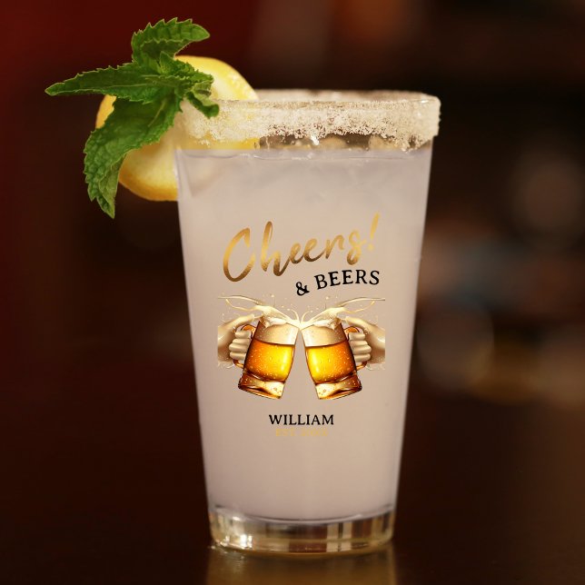 Saludos y cervezas negros y de oro (Black & Gold Cheers and Beers Glass)