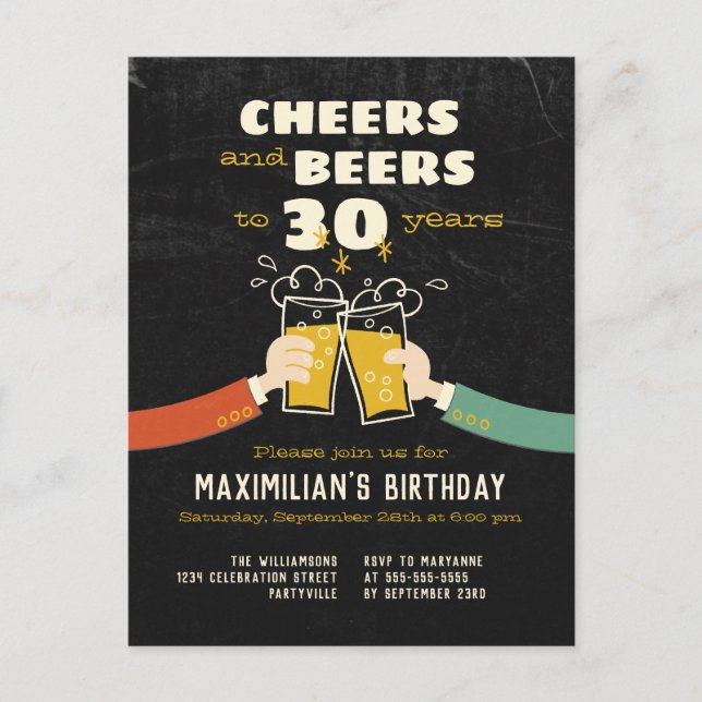 Saludos y Cervezas por 30 Años Invitación Retro (Anverso)