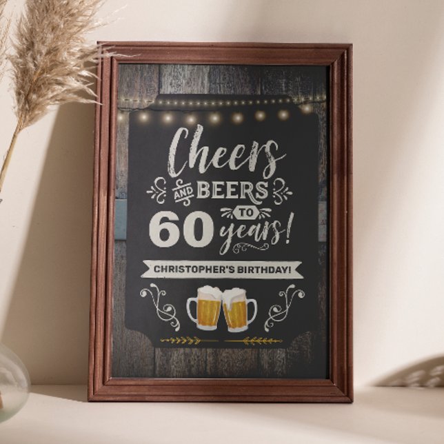 Saludos y Cervezas Señal de Bienvenida 60 cumpleañ (Cheers & Beers 60th Welcome Sign 20x30)