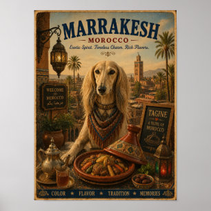 Saluki en Marrakech Póster de viaje vintage
