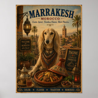Saluki en Marrakech Póster de viaje vintage