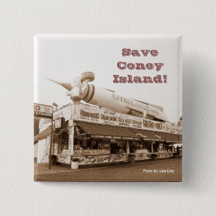 ¡Salva Coney Island! Botón Cuadrado (Sepia)