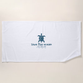 salva el océano, tortuga. Toalla de playa