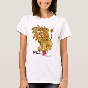 Salvaje en la camiseta del león del dibujo animad