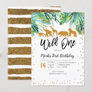 Salvaje Invitación de un primer cumpleaños hojas d