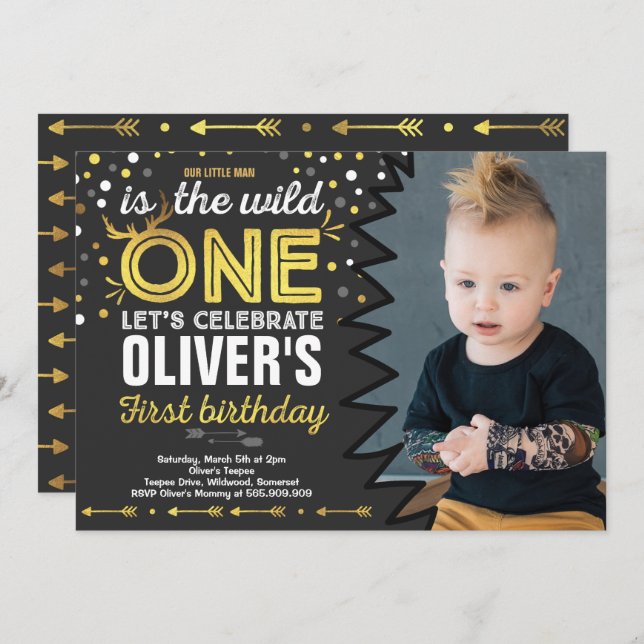 Salvaje Un Cumpleaños Invitación Moderno Salvaje U (Anverso / Reverso)