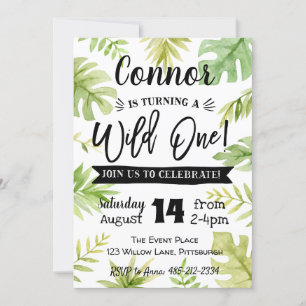 Salvaje Un primer cumpleaños Invitación Hojas de l