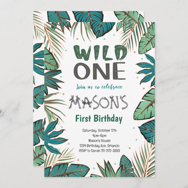Salvaje Un Safari Tropical Invitación de primer cu (Anverso / Reverso)