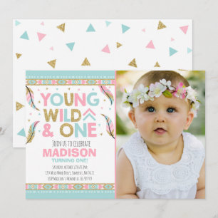 Salvaje Una Invitación Boho Feather Wild One Fiest