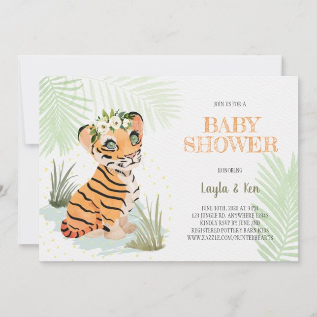 Salvaje y libre - Invitación a Baby Shower de tigr (Anverso)