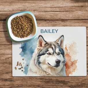 Salvamanteles Acuarela Siberian Husky Dog Food Mat