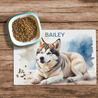 Acuarela Siberian Husky Dog Food Mat