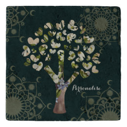 Salvamanteles Árbol del corazón de amor Mandala Trivet de piedra