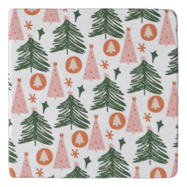 Salvamanteles Árboles de Navidad Boho Verde Rosa Naranja