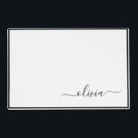 Salvamanteles Black White Modern Script Girly Monograma Nombre<br><div class="desc">Monograma de escritura simple en blanco y negro Nombre de lugar laminado. Esto hace que la graduación perfecta, el cumpleaños, el boda, la ducha de novia, el aniversario, la ducha de bebé o la fiesta de soltera sea un regalo para alguien que ama el lujo glam y los estilos de...</div>