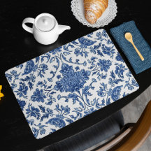 Chinoisería Floral Azul Acuarela Blanca