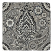 Elegancia de paisley floral negra y gris