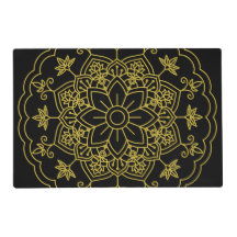 Elegante Papel Laminado De Mandala Negro Y Oro