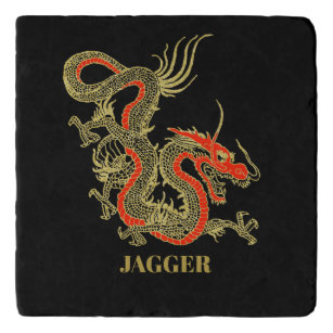 Salvamanteles Fantasía negra de oro rojo dragón chino trivet