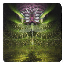 Glowing Magical Fractal Dragonfly Pink Green Dark