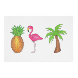 Salvamanteles Isla Tropical Palm Tree Pineapple Flamingo Rosa
